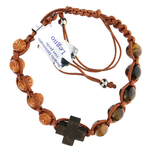 Decade rosary bracelet in wood and glass, 5 mm 1