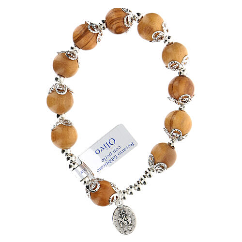 Ten-bead elasticised bracelet in olive tree wood 7 mm 1
