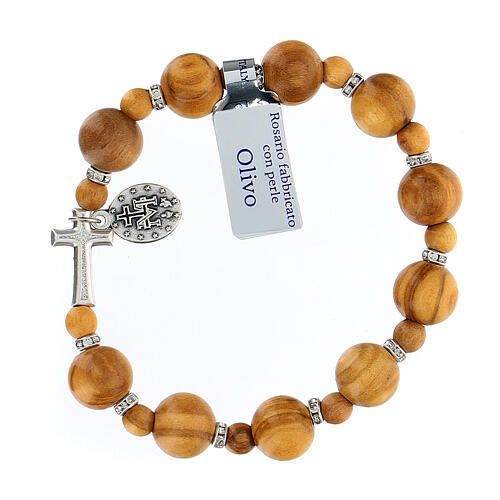 Ten-bead elasticised bracelet in olive tree wood 7 mm 2