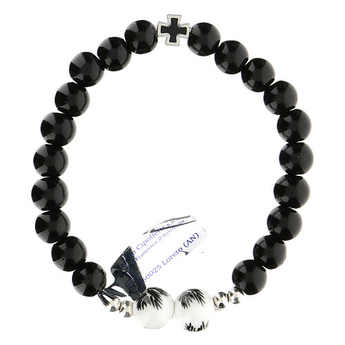 Elastisches Armband mit Perlen aus schwarzem Glas, 5 mm 2