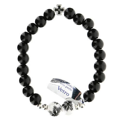 Black bead bracelet in glass, elastic 5 mm 1