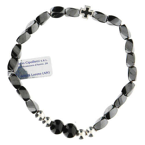 Elastisches Armband mit Perlen aus schwarzem Hämatit, 3 mm 2