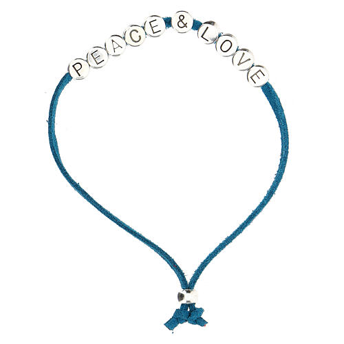 Peace and Love bracelet of light blue alcantara 1