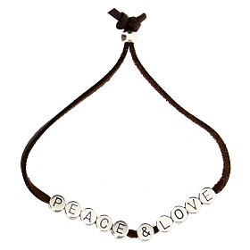 Peace and Love bracelet of brown alcantara