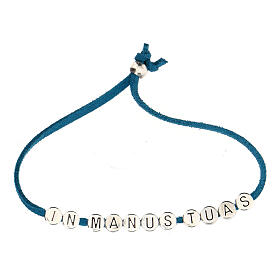 In Manus Tuas, bracelet of light blue alcantara