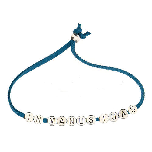 In Manus Tuas, bracelet of light blue alcantara 2