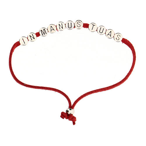 "In Manus Tuas" rotes Armband aus Alcantara mit Zamack 1