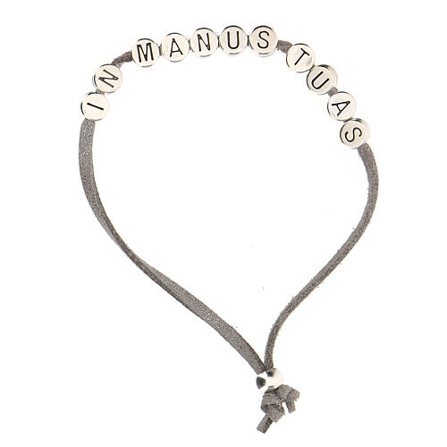 "In Manus Tuas" graues Armband aus Alcantara 1
