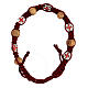 Single decade rosary bracelet of red rope, wood beads 8x6 mm s1