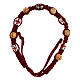 Single decade rosary bracelet of red rope, wood beads 8x6 mm s2