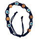 Single decade rosary bracelet of blue rope, wood beads 8x6 mm s2
