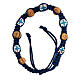 Rosary bracelet with blue adjustable string, wooden beads and crosses 8x6 mm s1