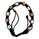 Single decade rosary bracelet of black rope, wood beads 8x6 mm and white cross s1