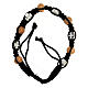 Single decade rosary bracelet of black rope, wood beads 8x6 mm and white cross s2