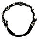 Single decade rosary bracelet with rose-shaped beads 6x7 mm and enamelled crosses, black rope s1