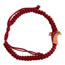 Bracciale decina in corda rossa regolabile con croce tau 