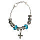 Single decade rosary bracelet with 8x10 mm light blue crystal beads and metal cross pendant s1