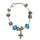 Single decade rosary bracelet with 8x10 mm light blue crystal beads and metal cross pendant s2
