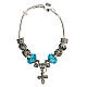 Single decade rosary bracelet with 8x10 mm light blue crystal beads and metal cross pendant s3
