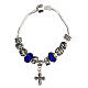 Single decade rosary bracelet with 8x10 mm blue crystal beads and metal cross pendan s3