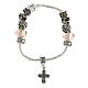 Single decade rosary bracelet with 8x10 mm pink crystal beads and metal cross pendant s1