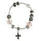 Single decade rosary bracelet with 8x10 mm pink crystal beads and metal cross pendant s2