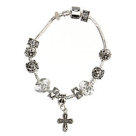 Single decade rosary bracelet with 8x10 mm crystal beads and metal cross pendant