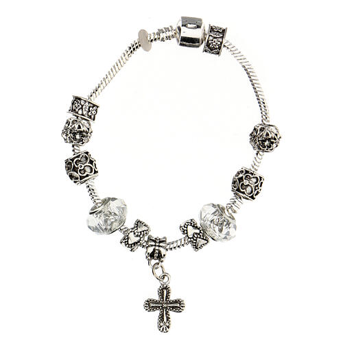 Single decade rosary bracelet with 8x10 mm crystal beads and metal cross pendant 2