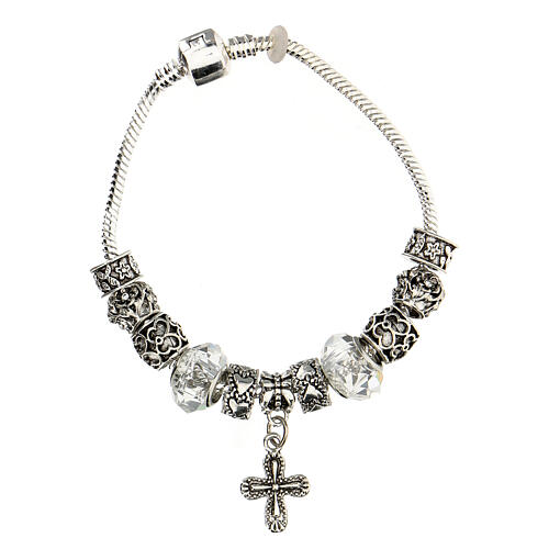 Single decade rosary bracelet with 8x10 mm crystal beads and metal cross pendant 3