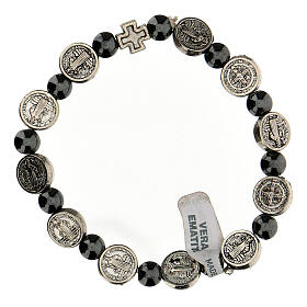 Single decade rosary bracelet with 7 mm hematite beads and zamak medals