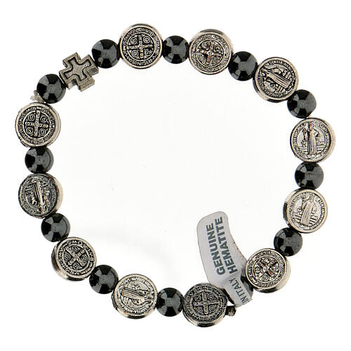 Decade rosary bracelet in hematite 7 mm with zamac medals 2