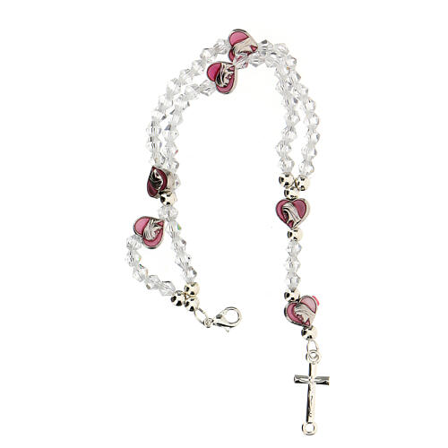 Elastic single decade rosary bracelet with crystal beads of 3 mm 3