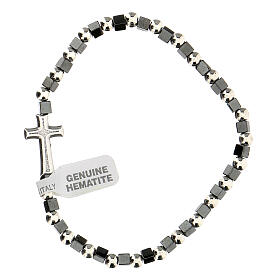 Single decade rosary bracelet with 3 mm hematite beads and cross