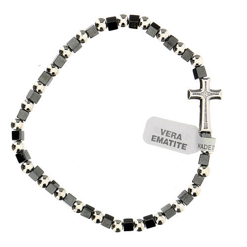 Single decade rosary bracelet with 3 mm hematite beads and cross 1