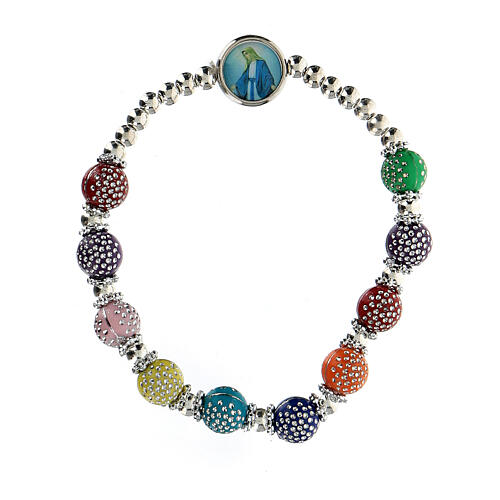 Single decade rosary bracelet with colourful plastic beads of 8x7 mm 1