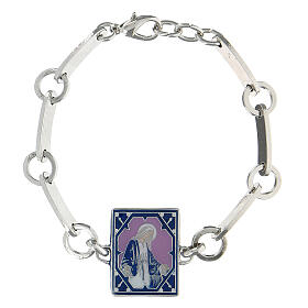 Bracelet with lilac enamelled Miraculous Medal, white bronze plated brass
