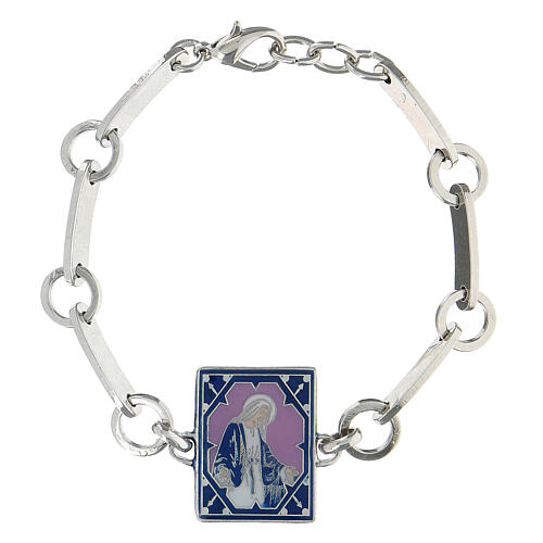 Bracelet with lilac enamelled Miraculous Medal, white bronze plated brass 1