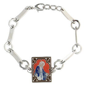Bracelet with red enamelled Miraculous Medal, white bronze plated brass