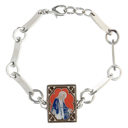 Bracelet with red enamelled Miraculous Medal, white bronze plated brass 1