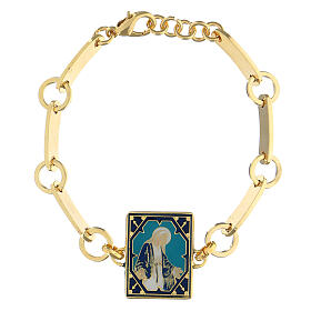 Bracelet with blue enamelled Miraculous Medal, white bronze plated brass