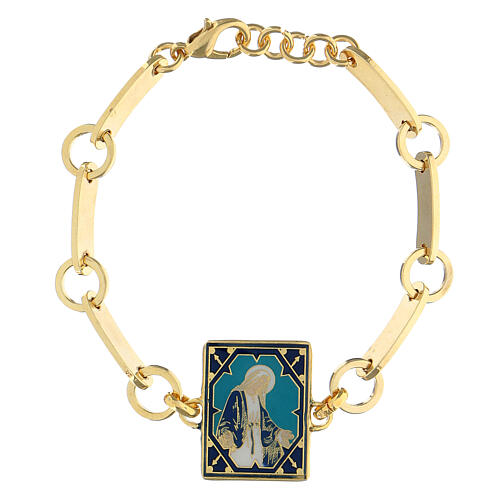 Bracelet with blue enamelled Miraculous Medal, white bronze plated brass 1