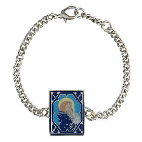 Armband aus Kupfer silber Maria mit dem Jesuskind, blau