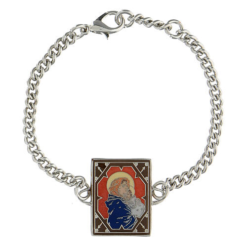 Armband aus Kupfer silber Maria mit dem Jesuskind, rot 1