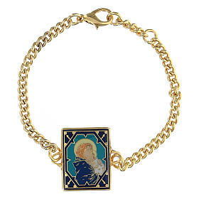 Armband aus Kupfer gold Maria mit dem Jesuskind, türkis
