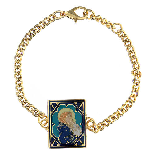 Armband aus Kupfer gold Maria mit dem Jesuskind, türkis 1