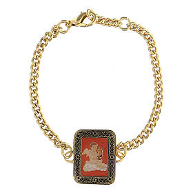 Copper bracelet with gilt enamelled angel medal red