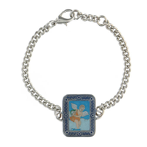Armband aus Kupfer silber mit Engelsmotiv und Wolken, blau 1