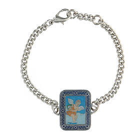 Bracelet with angel on clouds enamelled copper gilded 