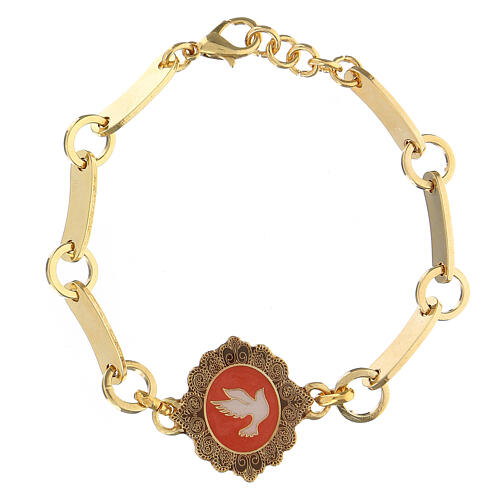 Red enameled dove bracelet in golden brass 1
