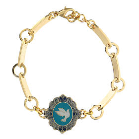 Blue enameled dove bracelet in golden brass